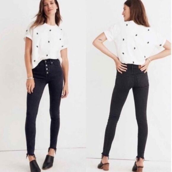 Madewell 9" Mid Rise SKINNY Exposed Button Fly Jeans Raw Hem Size 32 Stretch - Picture 14 of 15